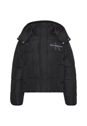 Calvin Klein Jeans, MATTE MONOLOGO SHORT PUFFER - Χειμωνιάτικο μπουφάν - black