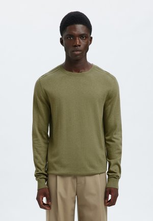 Selected, SLHBERG CREW NECK - Vesta - deep lichen green melange