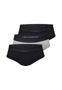 Caleçons en coton noirs et gris avec une bande élastique arborant le logo "ALLSAINTS". Coupe classique et texture lisse, montrant trois paires empilées.