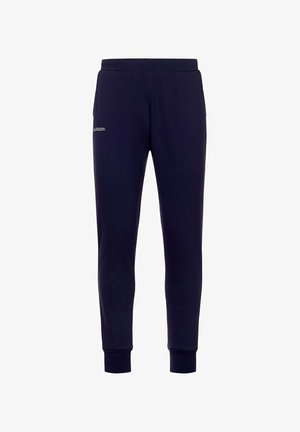 Pantaloni sportivi blu navy con vestibilità affusolata, realizzati in tessuto morbido. Caratterizzati da una cintura elastica e polsini a coste; logo sul lato.
