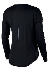 Svart långärmad skjorta med slim fit, med en avsmalnande slits bak och reflekterande detaljer längs mitten för ökad synlighet. Slät textur.