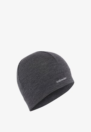 Grau gestrickte Mütze aus weichem Material. Eng anliegendes Design, glatte Textur, mit einem kleinen, auf die Seite gestickten "Icebreaker"-Logo.