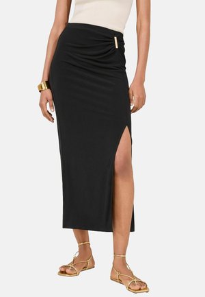 RUCHED WITH TRIM DETAIL - Pencil skirt - black