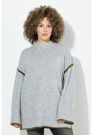 ZIERNÄHTE STEHKRAGEN LANGARM - Strickpullover - pale mottled grey
