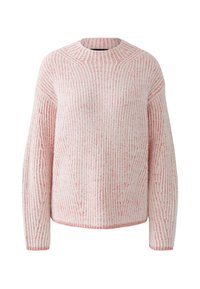 Weicher Strickpullover in Weiß und Rosa gestreift mit langen Ärmeln und rundem Ausschnitt, mit einer lockeren Passform.