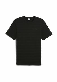 Sort kortærmet T-shirt med ribbet struktur, rund hals og diskret Puma-logo broderet på brystet.