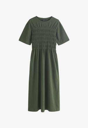 Next, REGULAR FIT - SHORT SLEEVE SHIRRED BODY T-SHIRT MIDI DRESS . - Džersejové šaty - khaki green