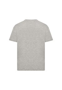 Graues kurzärmliges T-Shirt, aus einem leichten, weichen Stoff gefertigt. Klassisches Rundhalsausschnitt-Design und glatte Textur ohne sichtbare Muster.