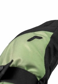 Schwarze und hellgrüne strukturierte Stoffhandschuhe mit einem schwarzen Akzent und einem schwarzen Logodetail. Verfügt über einen stabilen Riemen für eine enge Passform.
