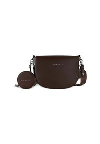 Borsa a tracolla in pelle marrone con portamonete rotondo coordinato. Presenta una superficie liscia, chiusura magnetica e accenti in hardware argentato.