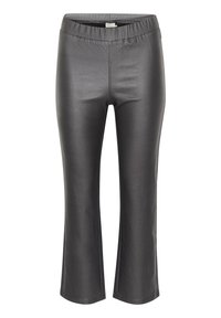 Pantalones cortos de imitación de cuero negro con cintura elástica y silueta ajustada, que presentan una textura suave y costuras limpias.