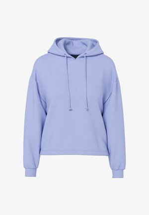 Svjetloljubičasta kratka dukserica s kapuljačom dugih rukava, prednjim vezicama i rebrastim manžetama na bijeloj pozadini.