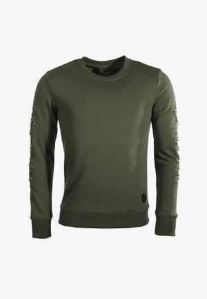 Olijfgroene sweatshirt van katoen, met een ronde hals, lange mouwen met vergrijsde accenten en een geribde zoom.