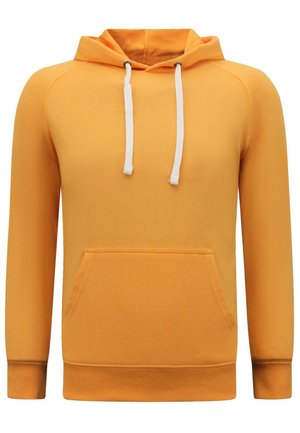 Oranje hoodie met een voorzak, trekkoord capuchon in het wit, lange mouwen en ribgebreide manchetten en zoom. Zachte stoftextuur.