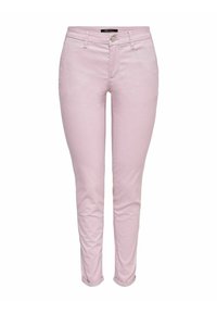 Pantalons slim fit rose clair en coton. Caractérisés par une taille avec passants de ceinture, une braguette à zip et des poignets retroussés pour un look décontracté.