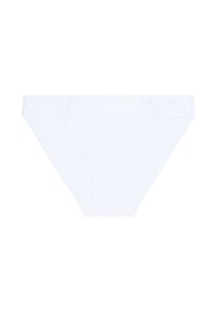 Witte katoenen slip met een getextureerd bloemenpatroon, met een middelhoge taille en volledige achterdekking. Glad elastische tailleband en beenopeningen.