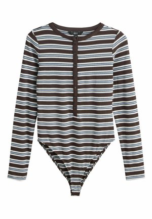 LONG SLEEVE HENLEY REGULAR FIT - T-shirt imprimé - chocolate brown ecru stripe