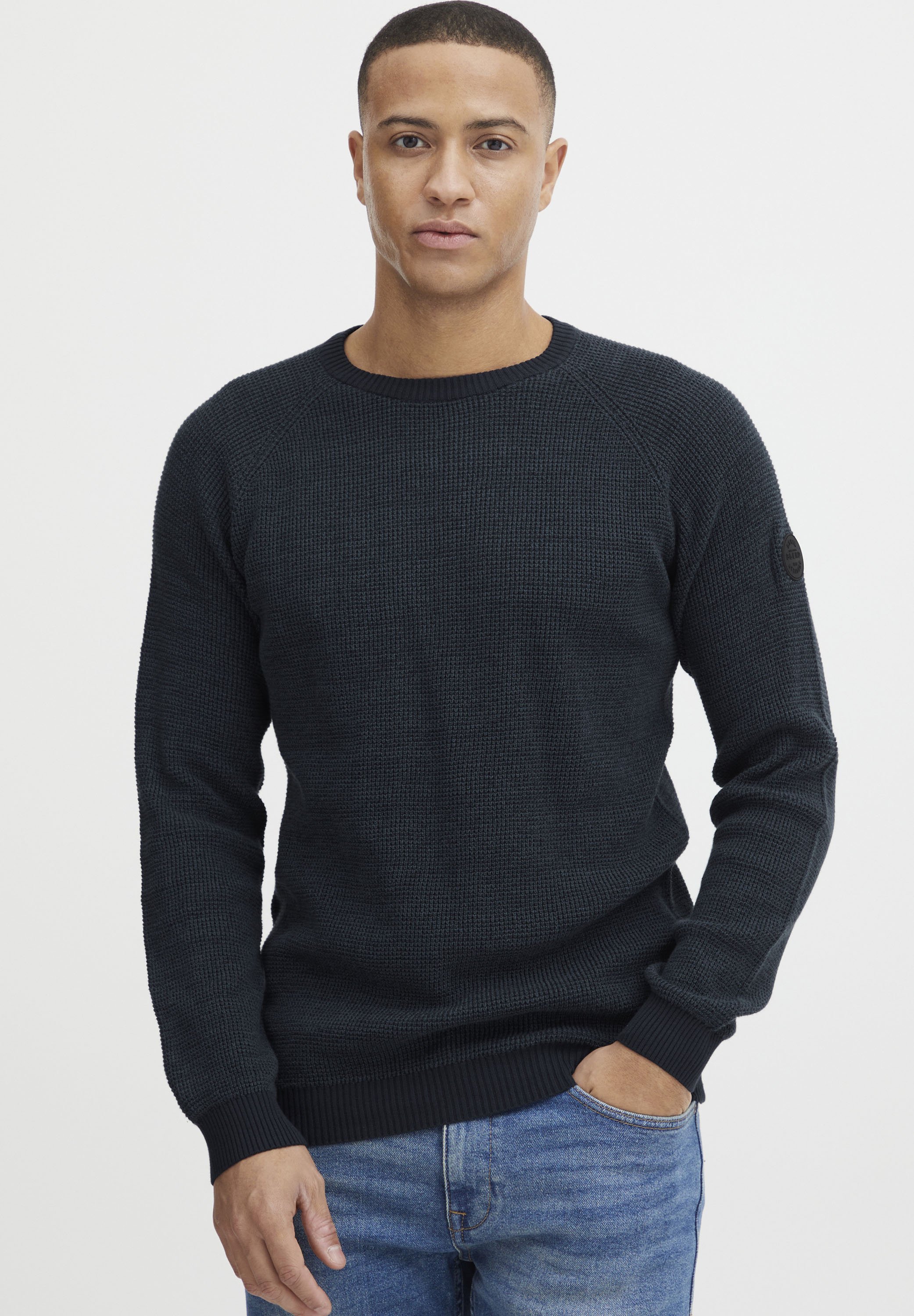 B BLEND Maglione Uomo A Maniche Lunghe Con Girocollo E Bottoni - Misto Cotone Morbido, Vestibilità Regolare, Colore Unico