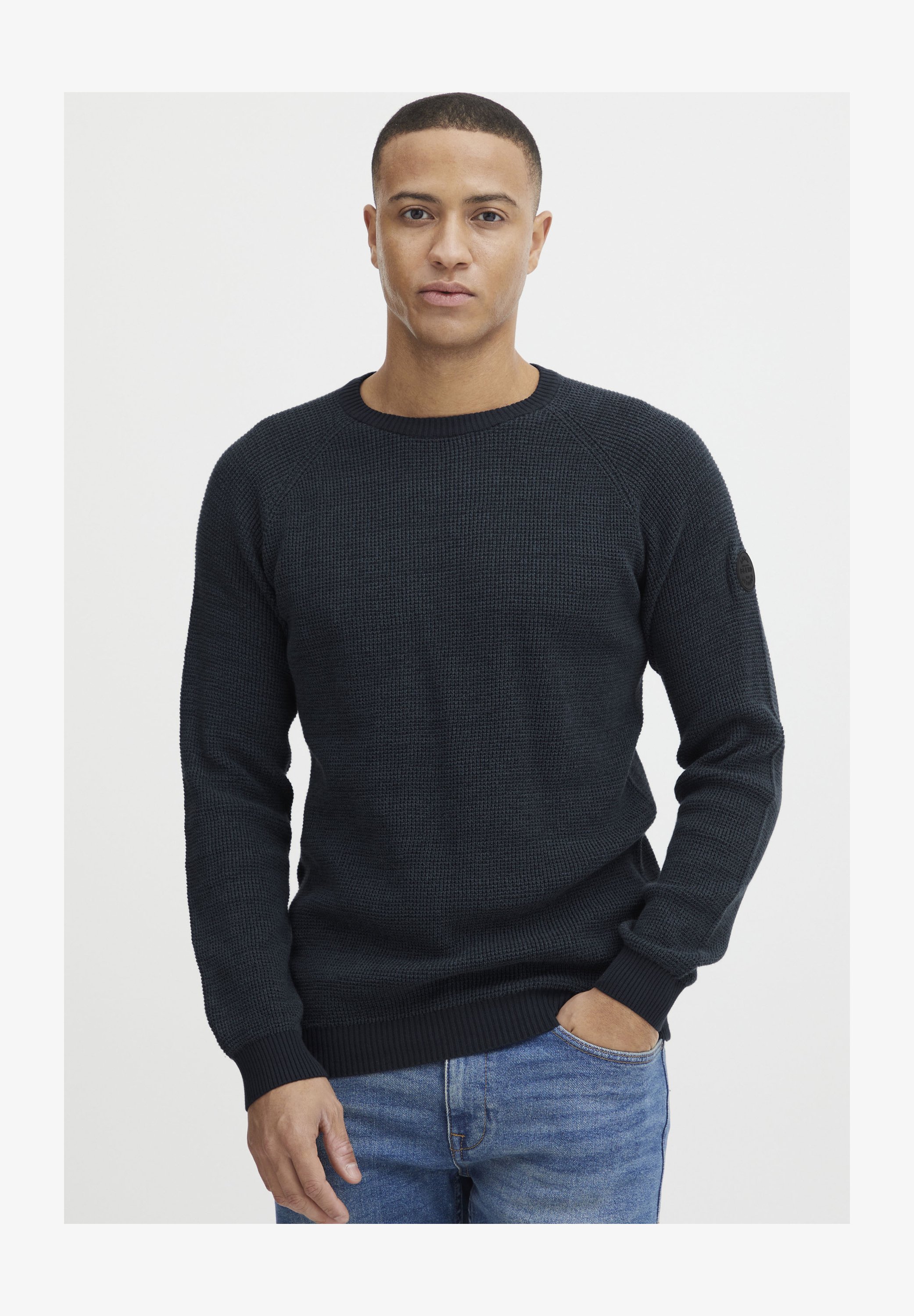 B BLEND Maglione Uomo A Maniche Lunghe Con Girocollo E Bottoni - Misto Cotone Morbido, Vestibilità Regolare, Colore Unico