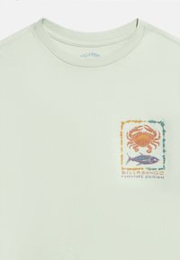 Ανοιχτό πράσινο T-shirt με στρογγυλή λαιμόκοψη, μικρό πολύχρωμο γραφικό με καβούρι και ψάρι και το κείμενο "Billabong Adventure Division" στο αριστερό στήθος.