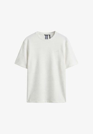 Witte textuur T-shirt met korte mouwen, ronde halslijn en subtiel geborduurd logo op de linkerborst.