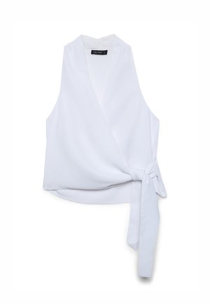 Weißes ärmelloses Wickeltop mit tiefem V-Ausschnitt und seitlicher Bindung, für Damen, Größe S.