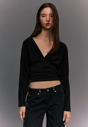 Bershka WITH GATHERED DETAIL - Top dugih rukava - black