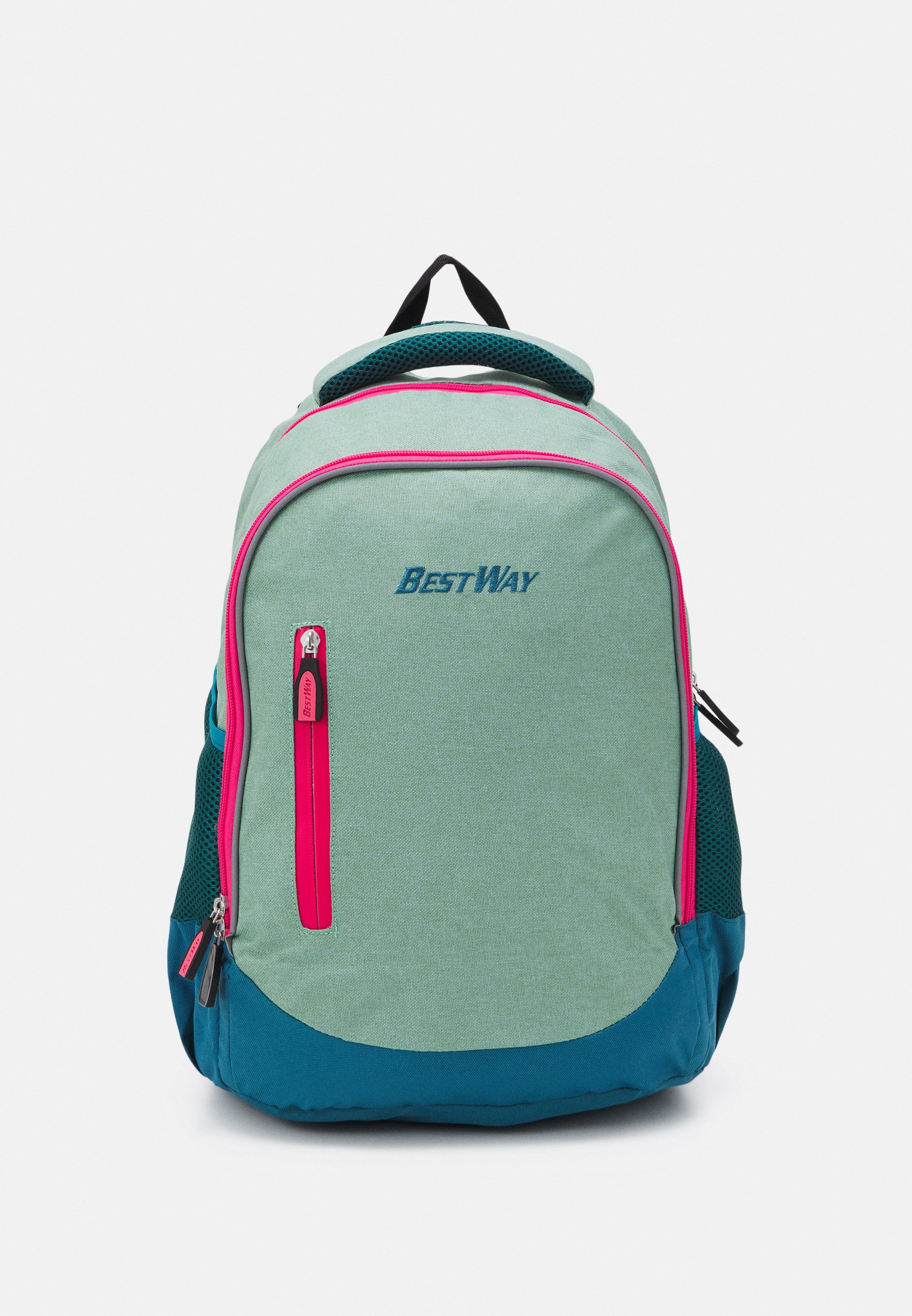 green and blue backpack
