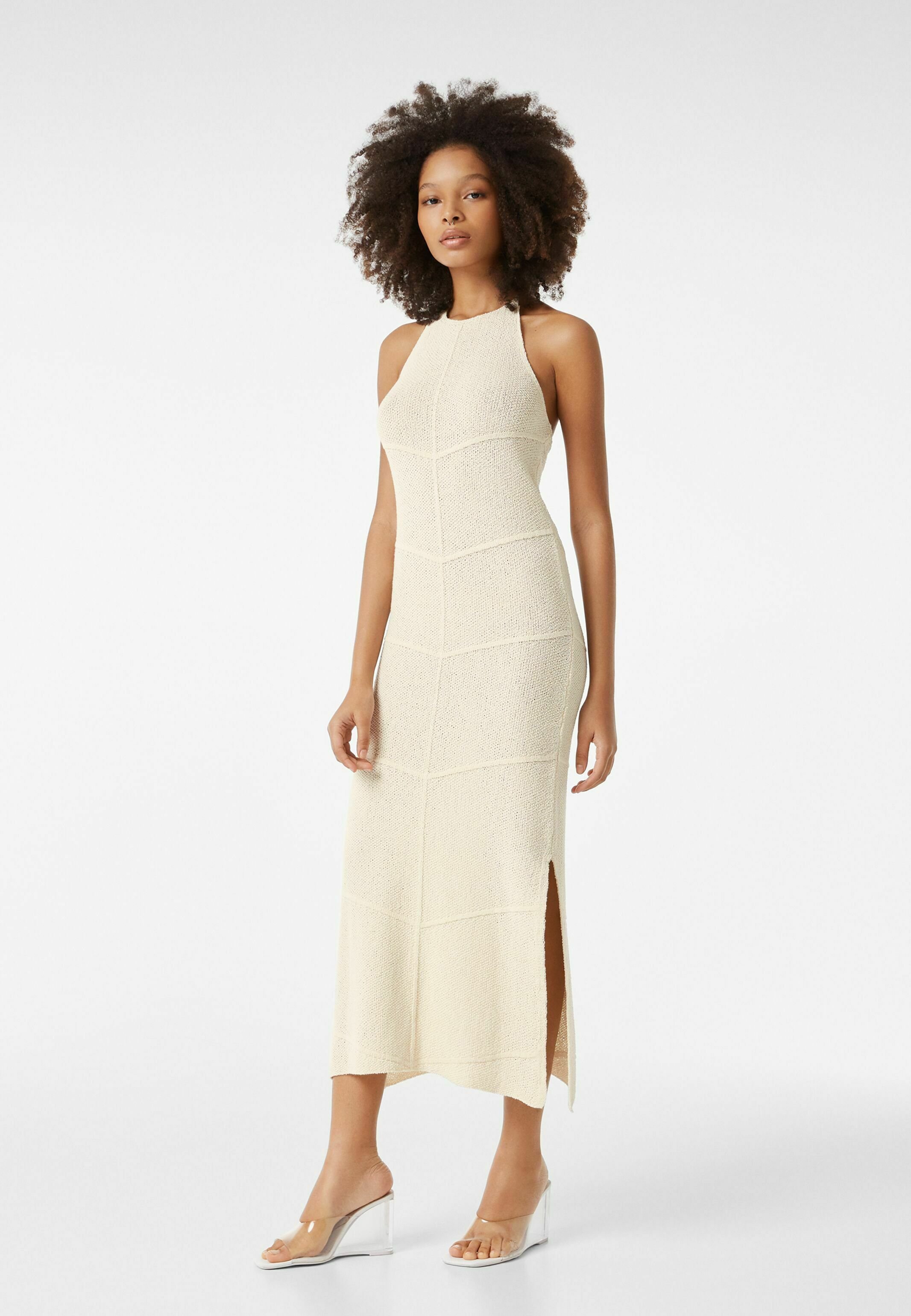 Bershka RUSTIC - Stickad klänning - off 