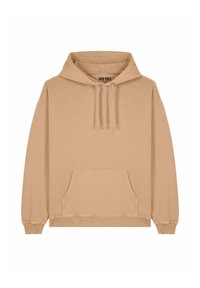 Felpa con cappuccio color khaki, dotata di cordino, tasca frontale a sacca, polsini e orlo a coste, e trama di tessuto uniforme. L'etichetta riporta la scritta "MIRA PARIS."