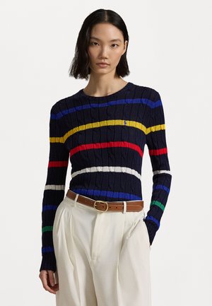 STRIPED CABLE KNIT COTTON SWEATER - Neule - navy/multi-colored