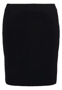 Jupe crayon noire en tissu texturé. Présente un design ajusté avec une taille lisse et des poches latérales dissimulées.