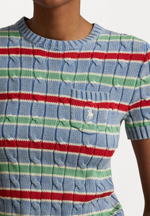 STRIPED CABLE-KNIT SHORT-SLEEVE SWEATER - Print T-shirt3