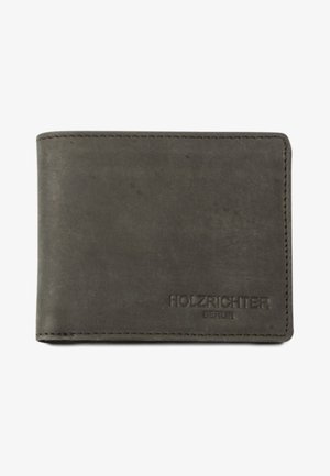 Graue Lederbörse mit glatter Textur, geprägt mit dem Logo "HOLZRICHER BERLIN" und einem klaren, minimalistischen Design.