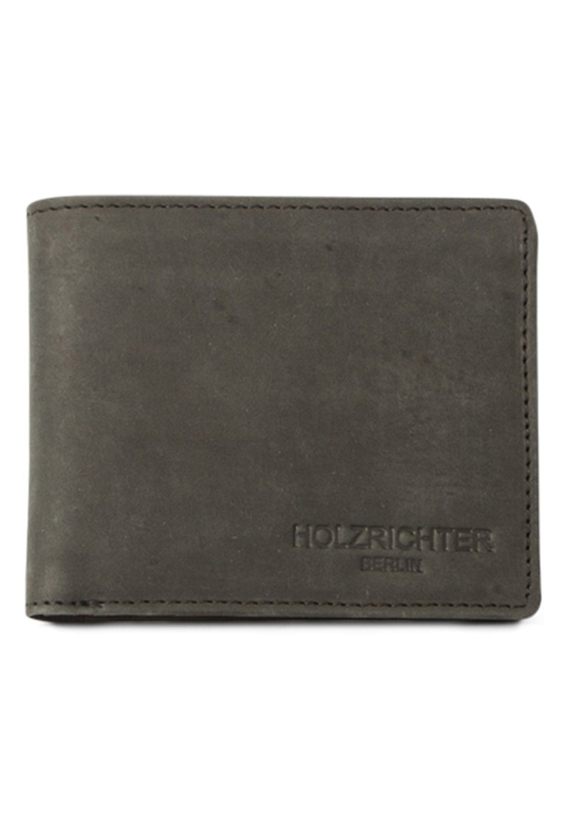 Gray leather wallet with a smooth texture, embossed "HOLZRICHER BERLIN" logo, and clean, minimalistic design.