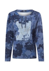 Langärme top in blauwe tinten, met een gestructureerde print en een grafisch ontwerp met strass. Inclusief een trekkoord bij de hals.