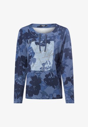 Langärme top in blauwe tinten, met een gestructureerde print en een grafisch ontwerp met strass. Inclusief een trekkoord bij de hals.