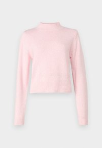 Lichtroze trui met een hoge nek en lange mouwen. Gemaakt van een zachte textuur, met een geribde zoom en manchetten voor een aansluitende look.