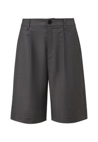Grijze op maat gemaakte shorts met een zachte textuur, geplooide voorkant en een knoopsluiting in de taille. Heeft zijzakken en een nette zoom.