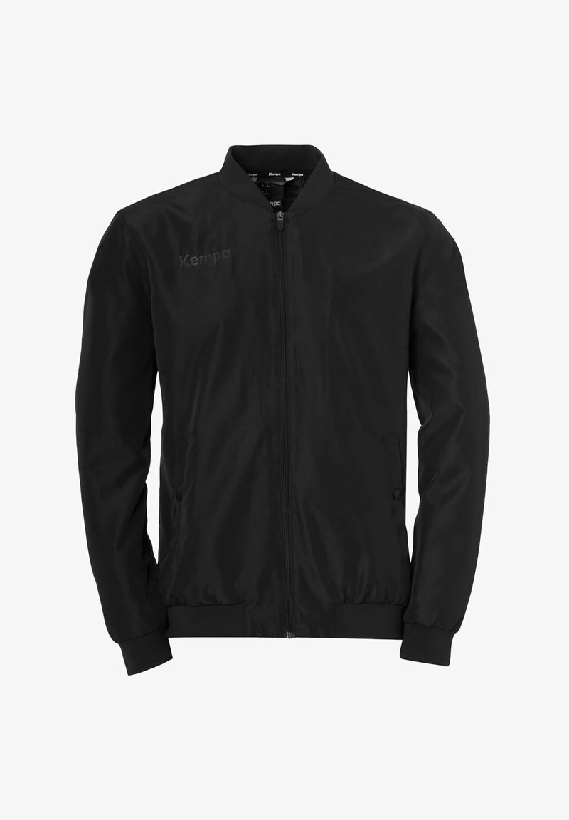 Veste bomber noire en tissu léger, dotée d'une fermeture éclair sur le devant, de poignets côtelés et de deux poches latérales. Logo brodé sur la poitrine.