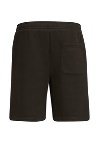Shorts en coton noirs avec une taille élastique et une poche arrière. Le tissu a une texture lisse et un design simple.