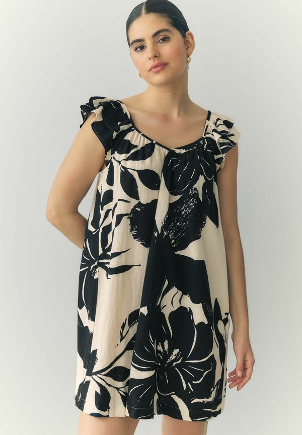 REGULAR FIT - V-NECK RUFFLE SLEEVE - Freizeitkleid - mono floral