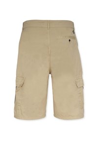 Beige cargo shorts lavet af bomuld. Har sidelommer, en baglomme med knaplukning og en lige ben-design.