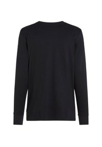 Long-sleeve black t-shirt made of soft cotton. Features a round neckline and ribbed cuffs. No visible logos or patterns on the back.