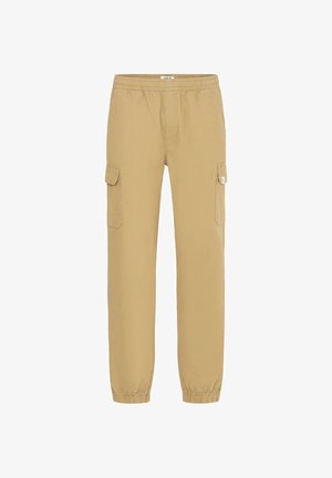 Pantalones cargo color caqui con cintura elástica, dos bolsillos laterales y puños ajustados. Fabricados con un tejido suave y ligero.
