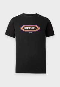 Svart bomull t-skjorte med en fargerik "RIP CURL" logo i retro stil og "SINCE 1969" tekst under logoen. Korte ermer, rund hals.