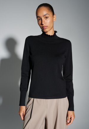 SLIM FIT FINE RIB - Strickpullover - black