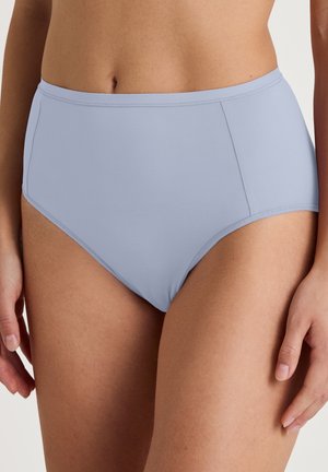 Hochgeschnittene Bikinihose in Hellblau, aus glattem Stoff gefertigt. Verfügt über saubere Linien, Seitenteile und keine sichtbaren Beschläge oder Muster.