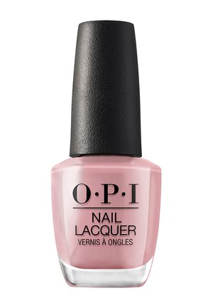 OPI nail lacquer in a soft pink shade with a glossy finish, contained in a square glass bottle with a textured black cap.