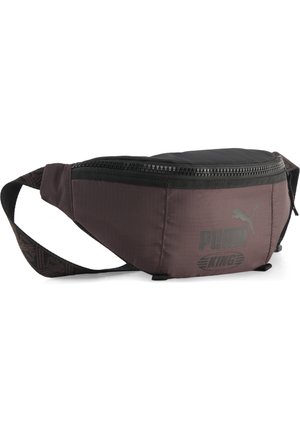 Kompaktowa ciemnobrązowo-czarna nerka Puma King z zamkiem błyskawicznym i regulowanym paskiem z wzorem.